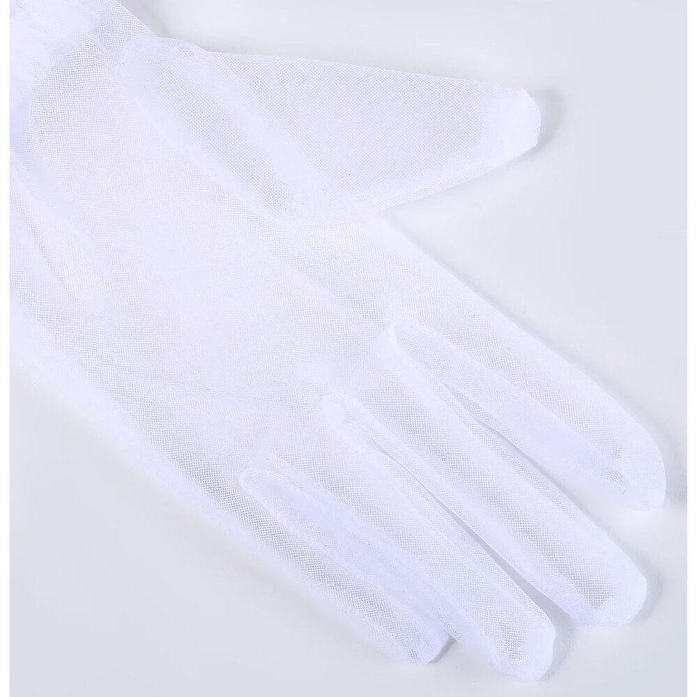 Women's Short White Tulle Mesh Puffy Ruffle Gloves Wedding Party Prom Costume - Picture 7 of 7